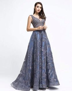 Style -1 Belle house Blue Size 10 Plunge Floor Length Ball gown on Queenly