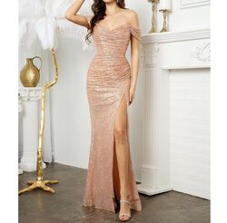 Style -1 Cinderella Divine Pink Size 6 Floor Length Side slit Dress on Queenly