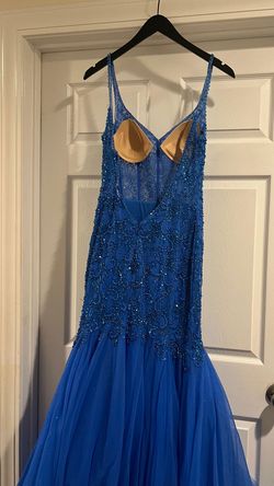 Style -1 MoriLee Blue Size 8 Floor Length Military Prom Mermaid Dress on Queenly