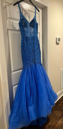 Style -1 MoriLee Blue Size 8 Floor Length Military Prom Mermaid Dress on Queenly