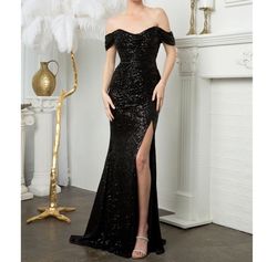 Style -1 Cinderella Divine Black Size 2 Sequined Side slit Dress on Queenly