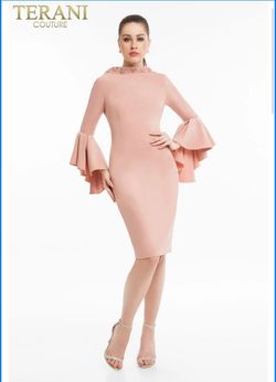 Style -1 Terani Couture Pink Size 12 Interview Ruffles Plus Size Cocktail Dress on Queenly