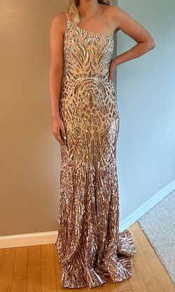 Style -1 Jovani Nude Size 2 Military Prom Spaghetti Strap One Shoulder Mermaid Dress on Queenly