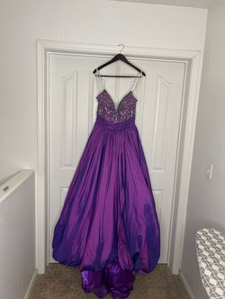 Style 50000 Rachel Allan Purple Size 12 Plus Size Train Ball gown on Queenly