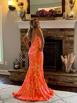 Style -1 Jovani Orange Size 4 Sequined Backless Mermaid Dress on Queenly