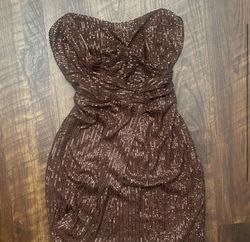 Style -1 Windsor Brown Size 16 Fully Beaded Homecoming Sorority Rush Wedding Guest Nightclub Cocktail Dress on Queenly