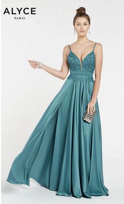 Style -1 Alyce Paris Blue Size 2 Silk Prom Black Tie Satin Straight Dress on Queenly