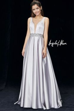 Style -1 Angela and Alison Silver Size 12 Floor Length Winter Formal Pageant Ball gown on Queenly