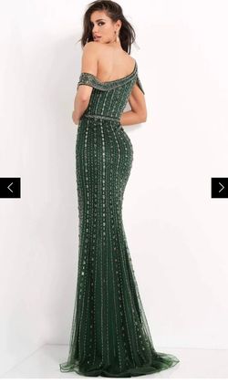 Jovani Dark Green Size 4 Pageant Black Tie Fully Beaded Prom Straight Dress on Queenly