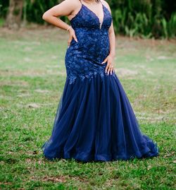 Style -1 Jovani Royal Blue Size 20 Spaghetti Strap Pageant Plus Size Mermaid Dress on Queenly