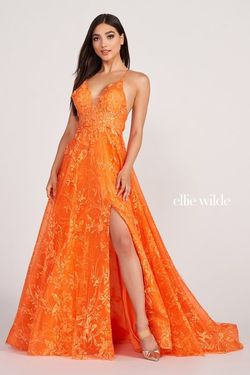 Style EW34102 Ellie Wilde By Mon Cheri Orange Size 0 Floor Length Tall Height A-line Dress on Queenly