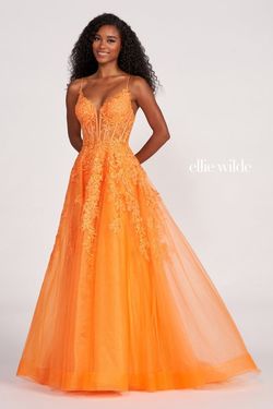 Style EW34036 Ellie Wilde By Mon Cheri Orange Size 20 Floor Length Tall Height A-line Dress on Queenly