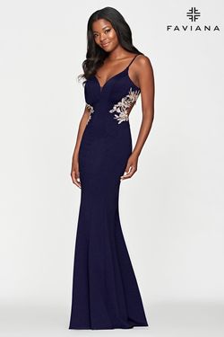 Style S10668 Faviana Blue Size 0 Floor Length Navy Tall Height Mermaid Dress on Queenly