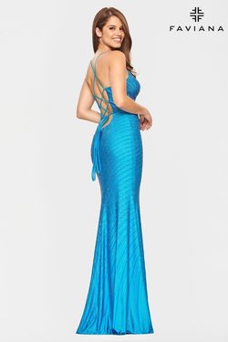 Style S10802 Faviana Blue Size 4 Black Tie Tall Height Side slit Dress on Queenly