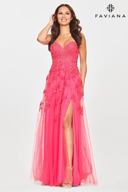 Style S10814 Faviana Pink Size 2 Black Tie Tall Height Barbiecore Side slit Dress on Queenly