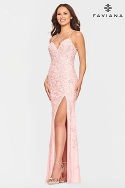 Style S10812 Faviana Pink Size 6 Black Tie Tall Height Side slit Dress on Queenly
