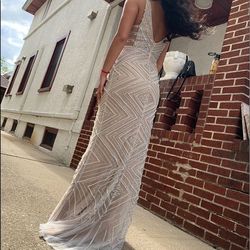 Style 67668 Jovani Nude Size 6 Floor Length Tall Height Mermaid Dress on Queenly