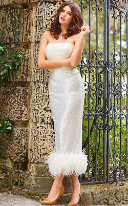 Style 9631 Jovani White Size 8 Bachelorette Tall Height Cocktail Dress on Queenly