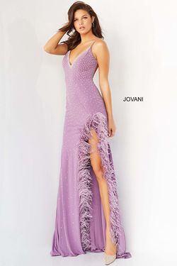 Style 8283 Jovani Purple Size 4 Tall Height Side slit Dress on Queenly