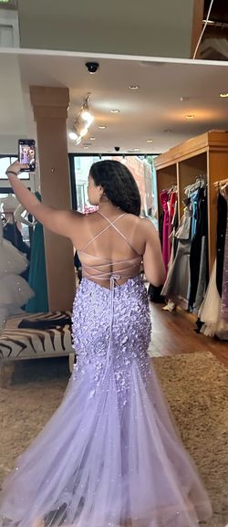 Style 1201 Andrea & Leo Couture Purple Size 2 Jewelled Plunge Lavender Spaghetti Strap Mermaid Dress on Queenly