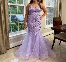 Style 1201 Andrea & Leo Couture Purple Size 2 Jewelled Plunge Lavender Spaghetti Strap Mermaid Dress on Queenly