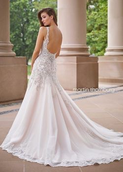 Style 118260 Martin Thornburg Nude Size 18 Backless Embroidery Plus Size A-line Dress on Queenly