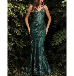 Style -1 Cinderella Divine Green Size 10 Plunge Sequined Mermaid Dress on Queenly