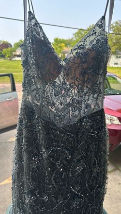 Style -1 Christina Wu Gray Size 6 Plunge Sheer Pageant Mermaid Dress on Queenly
