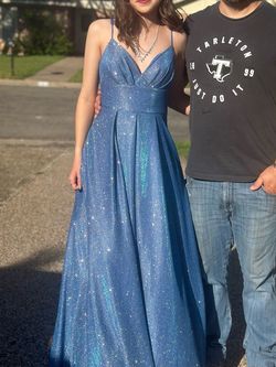 Style -1 B. Darlin Blue Size 4 Plunge Prom Pageant Ball gown on Queenly