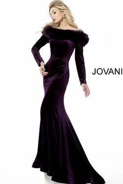 Style 61548 Jovani Purple Size 2 Velvet 70 Off Floor Length Tall Height Military Mermaid Dress on Queenly