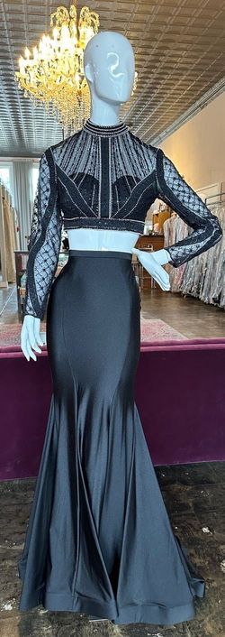 Style 7128 Rachel Allan Black Size 2 Long Sleeve Two Piece Floor Length Mermaid Dress on Queenly