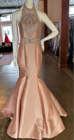 Style 3408 Ritzee Nude Size 2 Tall Height Halter Mermaid Dress on Queenly