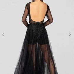 Style 19158344 Terani Couture Black Size 4 Plunge Fun Fashion Side slit Dress on Queenly