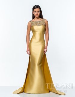 Style 151E0297 Terani Couture Gold Size 2 Tall Height Pageant Mermaid Dress on Queenly