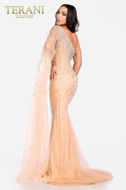 Style 231GL0401 Terani Couture Nude Size 4 Tall Height Straight Dress on Queenly