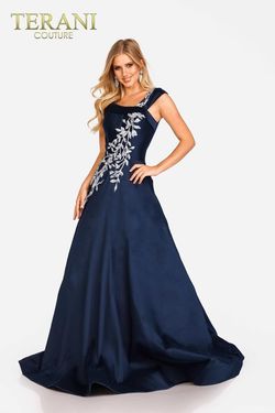 Style 231M0472 Terani Couture Blue Size 2 Floor Length Tall Height Navy Ball gown on Queenly
