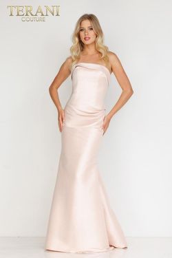 Style 231P0104 Terani Couture Pink Size 6 Military Floor Length Mermaid Dress on Queenly