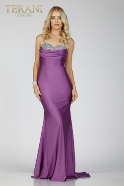 Style 231P0186 Terani Couture Purple Size 12 Floor Length Prom Straight Dress on Queenly