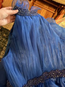 One more couture  Blue Size 14 Plus Size Ball gown on Queenly