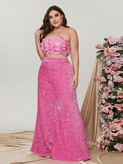Style FSWU0357P Faeriesty Pink Size 20 Sequined Floor Length Fswu0357p Straight Dress on Queenly