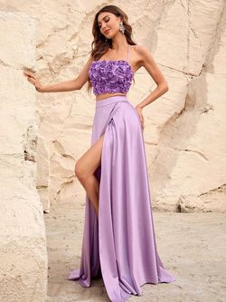 Style FSWU9019 Faeriesty Purple Size 12 Satin Plus Size Corset Side slit Dress on Queenly