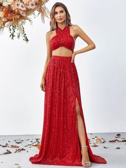 Style FSWU9002 Faeriesty Red Size 4 Sequined Jersey Black Tie Straight Dress on Queenly