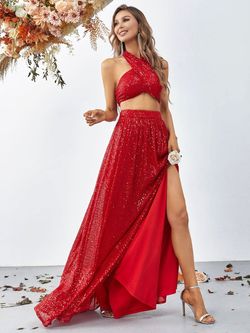 Style FSWU9002 Faeriesty Red Size 16 Halter Fswu9002 Two Piece Straight Dress on Queenly