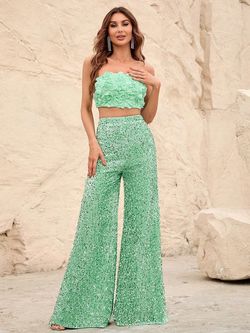Style FSWU0357 Faeriesty Green Size 0 Jersey Sequined Jumpsuit Dress on Queenly