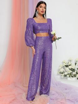 Style FSWU9006 Faeriesty Purple Size 12 Fswu9006 Long Sleeve Sequined Plus Size Straight Dress on Queenly