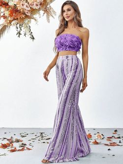 Style FSWU8074 Faeriesty Purple Size 8 Polyester Sequined Fswu8074 Jersey Jumpsuit Dress on Queenly