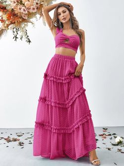 Style FSWU9004 Faeriesty Pink Size 0 Black Tie Two Piece Straight Dress on Queenly