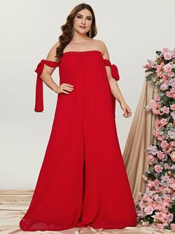 Style FSWB0032P Faeriesty Red Size 32 Tall Height Floor Length Plus Size Jumpsuit Dress on Queenly