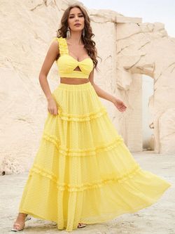 Style FSWU9004 Faeriesty Yellow Size 4 Two Piece One Shoulder Jersey Straight Dress on Queenly