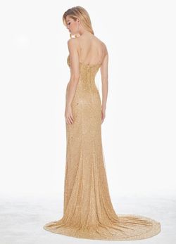 Style 1451 Ashley Lauren Gold Size 2 Fringe Floor Length Straight Dress on Queenly